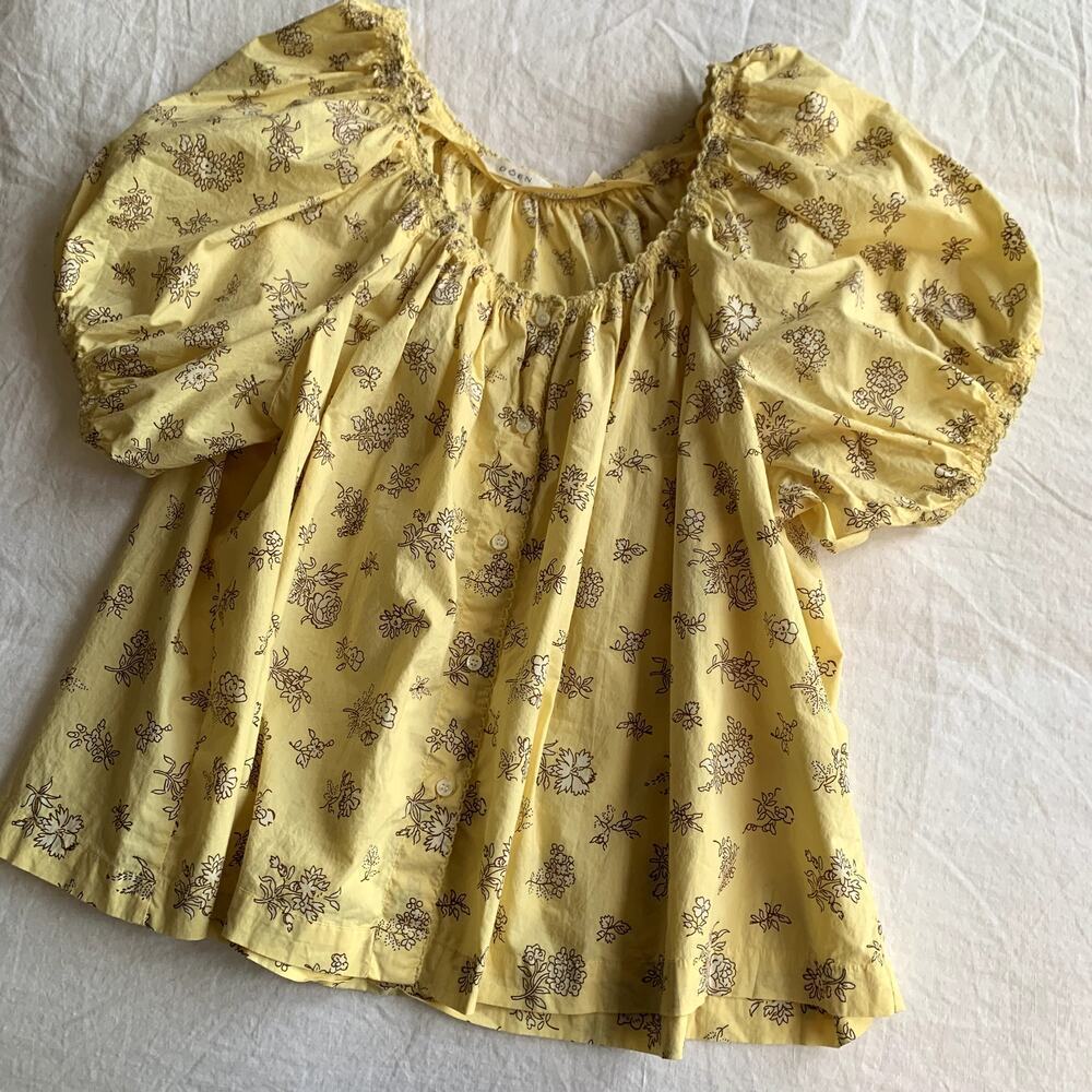 Doen Tennessee Cotton Button Blouse Top Sunshine Bouton De Rose Butter Yellow - Picture 2 of 6